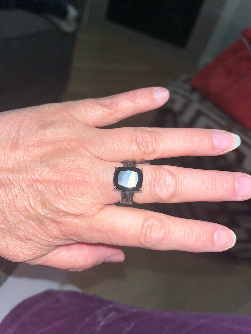 Black Spinel Gemstones Cushion Cut Accent Beautiful Rhodium Finish
.925 Size 9